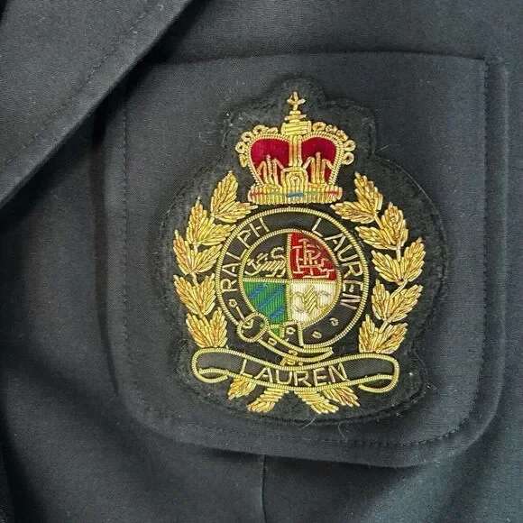 Ralph Lauren Vintage Embroidered Crest Blazer Black Gold Buttons Size 6 - Picture 2 of 4